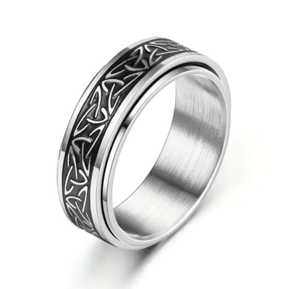 Stainless Steel Celtic Knot Spinner Ring Band Silver Black